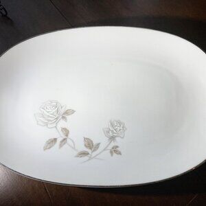 Vintage Noritake ROSA 13 3/8" Serving Platter #6216 White and Gray Roses